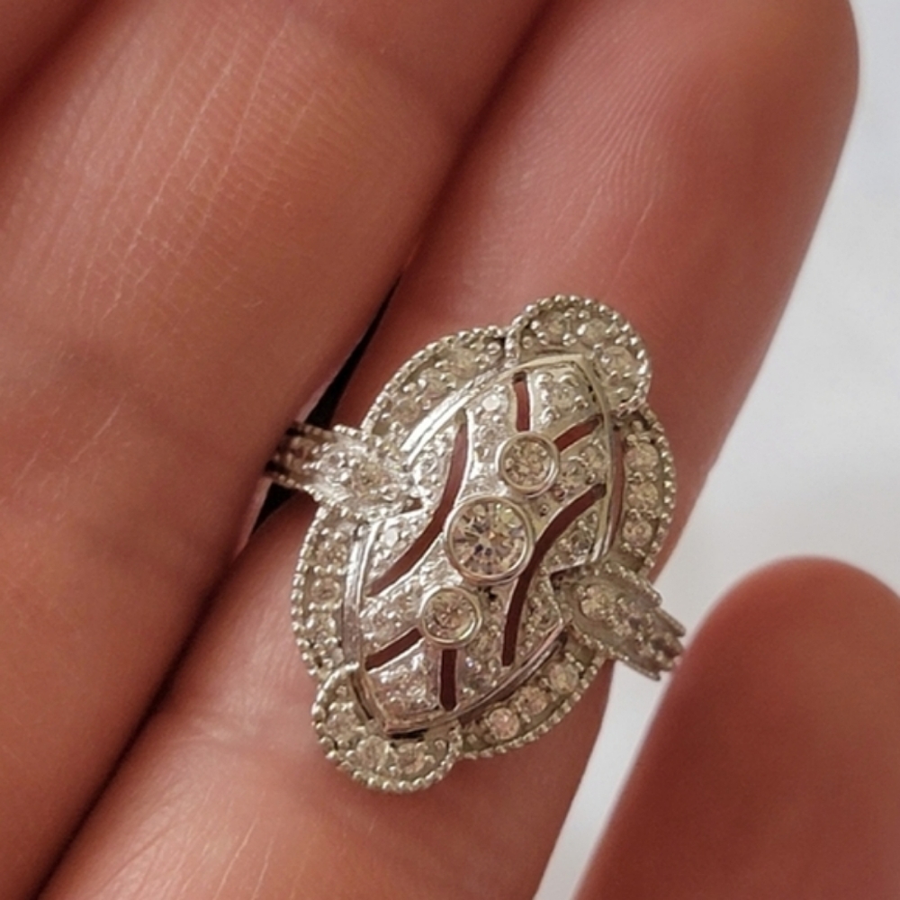 NWT Navette Art Deco CZ Statement Ring in Sterling Silver | Size 5 | Berricle